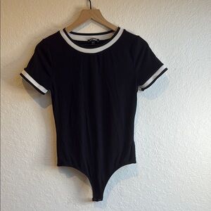 Express Black and White Contrast Trim Top